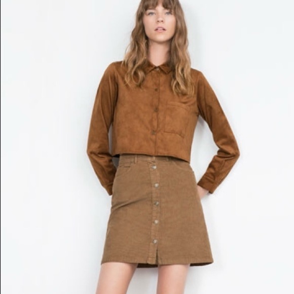 Zara Dresses & Skirts - Zara Corduroy Skirt Women’s M Brown Button Front Academia Chocolate Western Boho